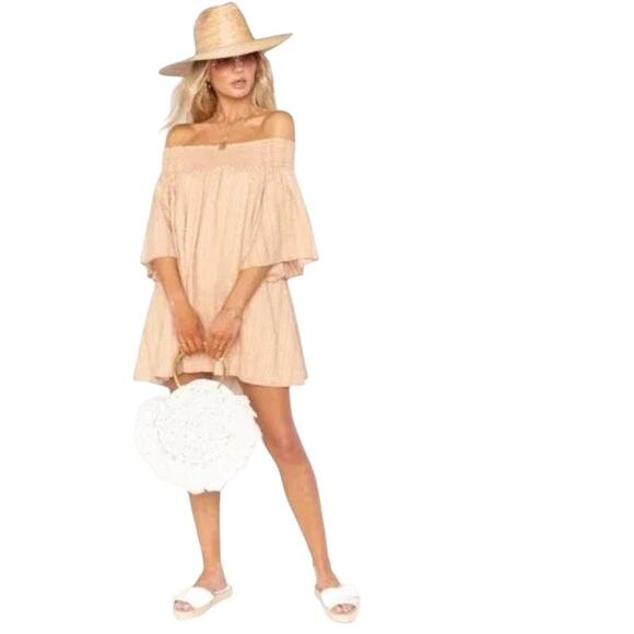 Show Me Your Mumu Women Vacay Off Shoulder Cotton Izzy Mini Smocked Dress Medium - Picture 1 of 9